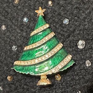 Eisenberg Ice Green Enamel Christmas Tree Brooch w/Rhinestones -2 3/8” x 1 7/8”